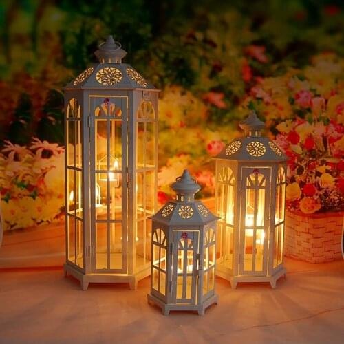 Iron three piece set of rural hollowed out Moroccan hanging wind lamp Candlestick bar dining table wedding decoration
