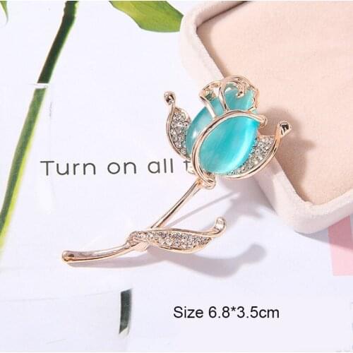 Rose Flower Brooches Opal Stone Rhinestone Brooch For Women Suit Pins Fashion Clothing Wedding Jewelry Accessories Mujer Gifts