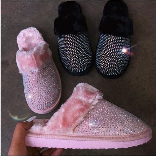 Fashion wild non-slip flip flop 2020 new Womens slippers autumn/winter new style rhinestone flat slippers home warm sandals