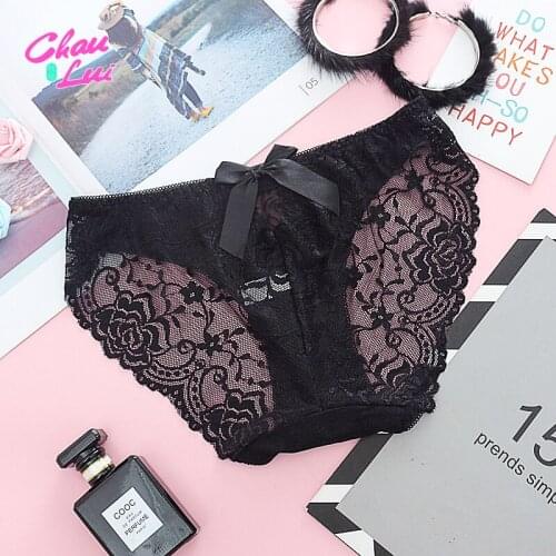 Women Sexy Panties Lace Thongs Ultra-thin mesh Transparent Sexy Bragas Mujer Womens Soft Briefs Bow Panty Underwear