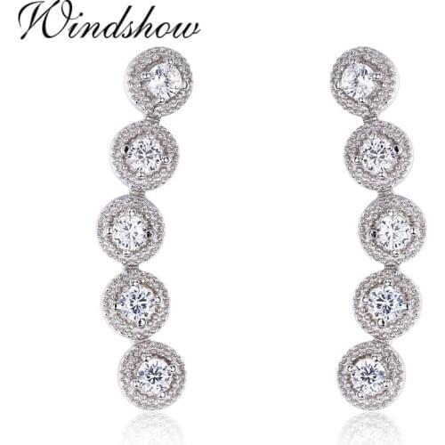925 Sterling Silver 5 Round CZ Ear Climber Stud Earrings For Women Girls Clip Jewelry Orecchini Aros Aretes Ear Jacket Oorbellen