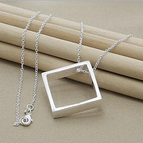 925 Silver Necklace Women Men Fashion Jewelry Silver Square Pendant Necklace 2019 New Free Shipping
