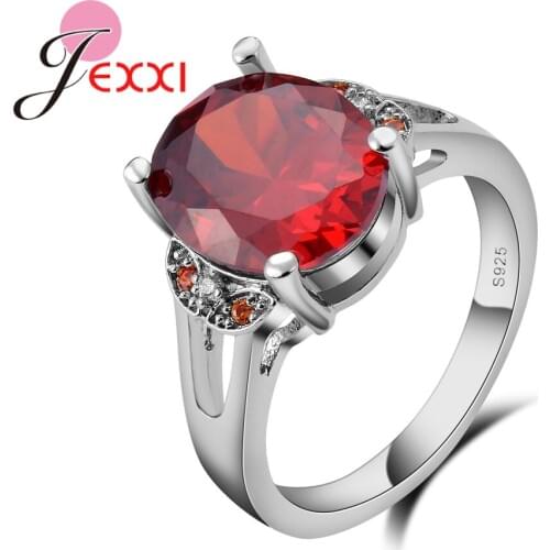 Brand 925 Sterling Silver Red Crystal Rings For Women Wedding Enagement Fashion Accessory Popular Lover Gift Charming