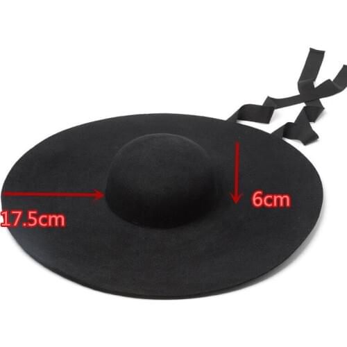 01810-HH8155 winter warm % wool black 17.5cm wind brim leisure lady fedoras cap women warm outdoor hat
