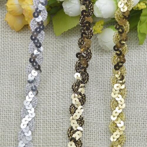 30meters/lot 15mm Width Gold Lace Trims With Shiny Sequins Applique Sewing Trims DIY Crafts