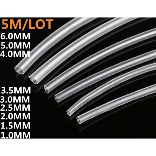 5METER/LOT 1mm 1.5mm 2mm 2.5mm 3mm 3.5mm transparent Heat Shrink Tubing Tube