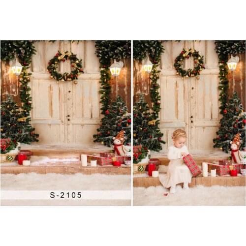 5X7ft Vintage wooden door Vinyl Photography Background Christmas tree and Gift box Gallery Backdrops for Photo Studio