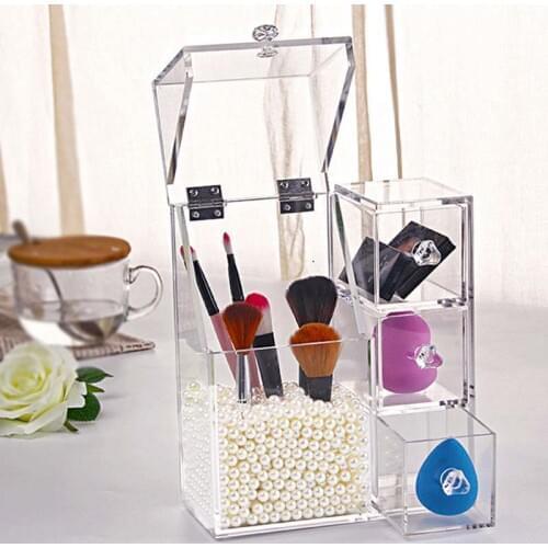 High Quality Acrylic Pearl Box Cosmetic Case Lipstick Holder Makeup Organizer Cotton Swab Box Cosmetic Display Box