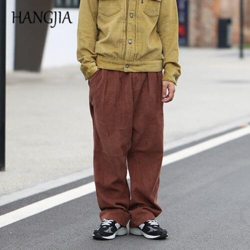 Japanese Streetwear Retro Drape Corduroy Wide Leg Pant Men Women Loose Casual Solid Color Velvet Trousers 2021 Couple Fashion