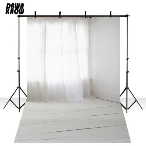 DAWNKNOW White Curtain Vinyl Photography Background White Wood Floor Indoor Polyester Backdrops For Wedding Photo Studio S1881