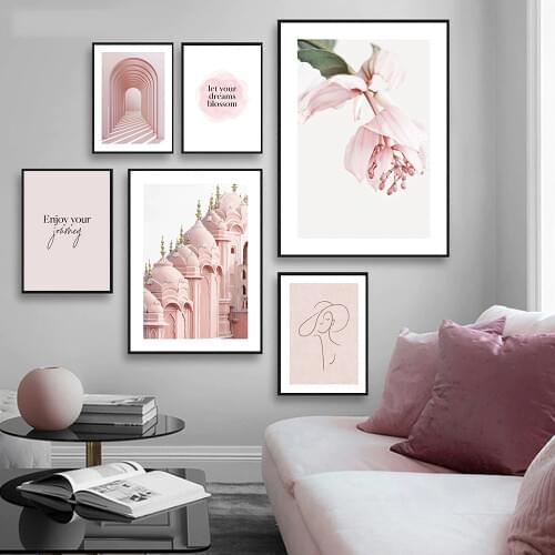 Girl Room Pink Style Decor Art Print Painting Archway Palace HD Posters Rose Grape Flower Pictures Wall For Living Room Decor