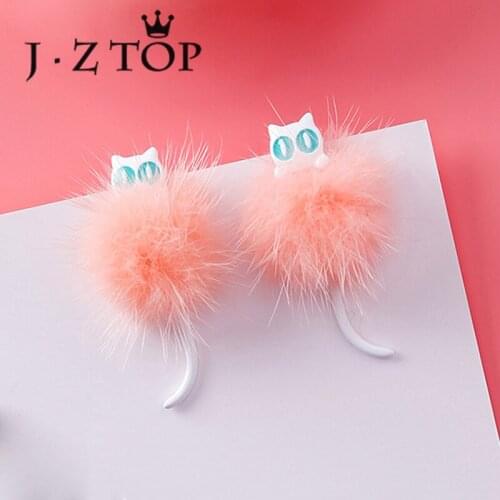 JZTOP New Cat Hair Earrings Mink Hair Animal Stud Earrings Woman Fashion Ctue Christmas Boucle D'oreille Party Jewelry