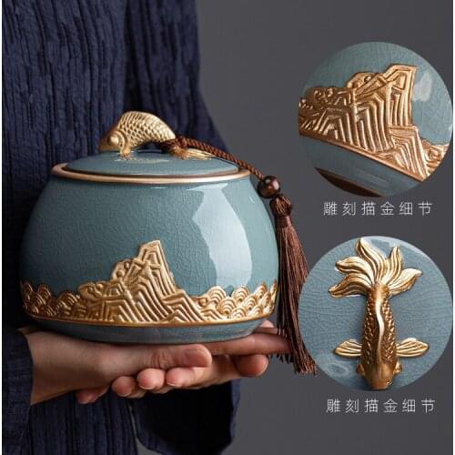 Ceramic Chinese Tea Box Container Black Airtight Teaware Tea Coffee Sugar Storage Jars Box Organizer Caja Para Te Kitchen ED50TB