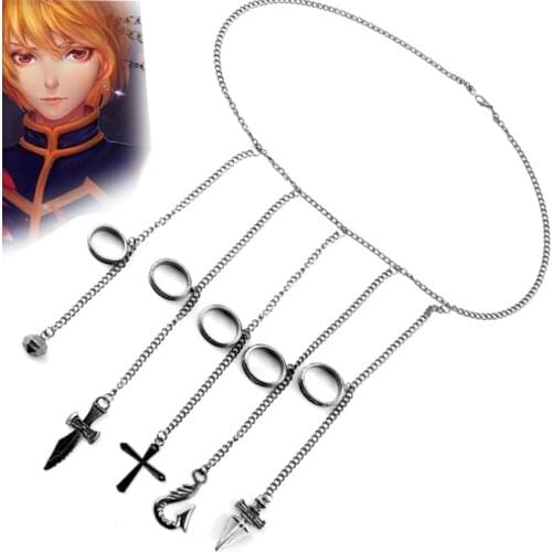 Cartoon Hunter x Hunter rings Kurapika cosplay costume prop metal ring Accessories alloy pendant chain figerrings for anime fans