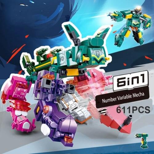 611Pcs Sluban 6 in 1 Digital Deformation Robot Toys Educational Model Building Blocks Toys For Children Kids Toys Birthday Gifts