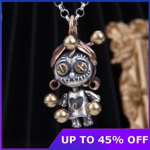 New solid s925 Sterling silver woman pendant lucky charm voodoo small doll pendant retro fashion Thai silver jewelry Best Gifts