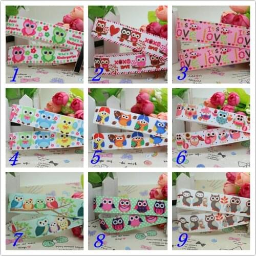 7/8'' Free shipping love owl printed grosgrain ribbon hairbow headwear party decoration diy wholesale OEM 22mm S284