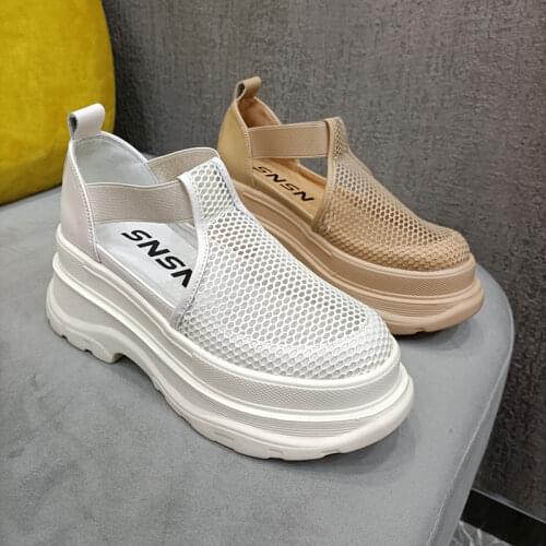 Summer breathable mesh low-top womens shoes platform shoes elastic band casual shoes single shoes Roman style sandals women