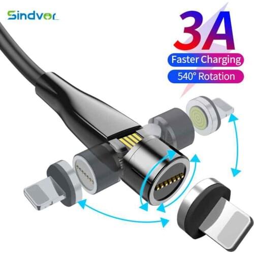 Sindvor 540 Rotate 3A Magnetic Cable Micro USB Type C Cable Magnet Charger For iPhone Samsung Xiaomi Phone Charging Data Cord 1M