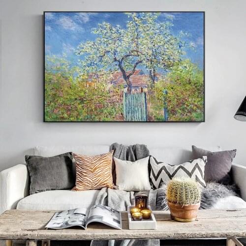 Monet Peach Flowers Paintings Reproductions On The Wall Impressionist Spring Landscape Wall Art Canvas Pictures For Living Room