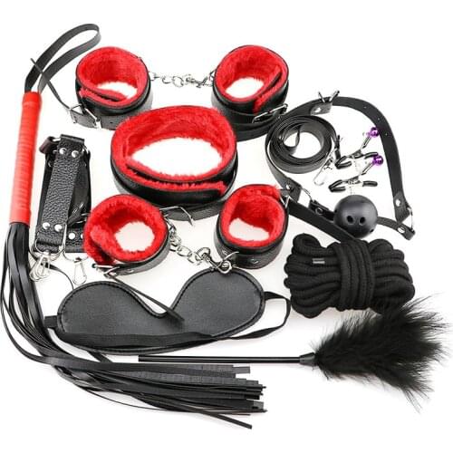 10 Piece bdsm bondage sex toys Kits for couples Fetish Kinky Bundle Tied Binding porno handcuff pillory Spanking whips paddles