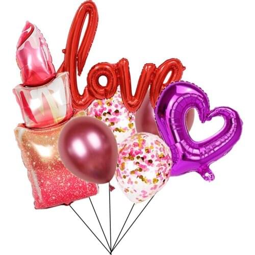 Makeup Theme Balloons Set Large Size Lipstick Hook heart Foil Balloons Globos Confetti Balloon Mariage Wedding Decor Baby Shower