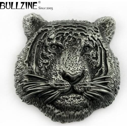 The Bullzine wholesale Tiger belt buckle with pewter finish FP-02780 suitable for 4cm width belt