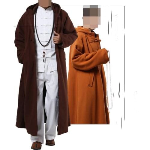 Unisex 4color cotton meditation cloak robe zen Warm Buddhist Monk suits nun winter lay clothing martial artsgown mantle cape