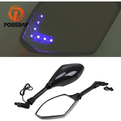 POSSBAY Motorcycle Rear Mirror With Turn Signal Light for Ducati 600 Honda CB600 Kawasaki Z750 Yamaha 1200 Motobike Retrovisor