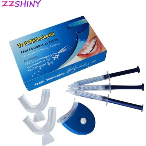 Professional Tooth Whitening Dental Bleacning kits 3ml *3 Tooth Whitener Syringe + Mouth Trays+LED Light Oral Care Home Kit