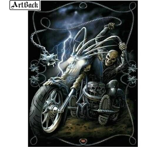 Sale 5d diamond painting skull motorcycle pattern 3d diamond embroidery pterosaur mosaic full square decorative painting
