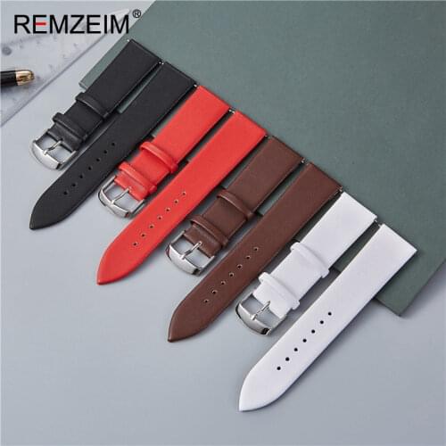 Leather Watch Band Silver Clasp Watchband Red White Black Brown 16mm 18mm 20mm 22mm For DW Watch Strap Watch Bracelet