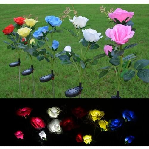 70cm 3 Heads Solar Light Garden LED Rose Outdoor Decoration Artificial Flower Lawn Lamp Grassland Light Waterproof Roses Mariage