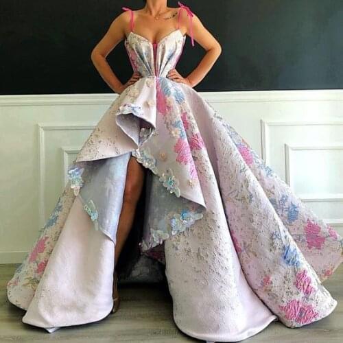 Embroideried Custom Made Dresses Hand Made Flowers Robe De Soiree Appliques Asmmetrical Women Party Prom Long Gowns