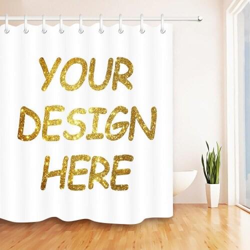 Customized Shower Curtain Waterproof Polyester Fabric & 12 Hooks Bathroom Mat