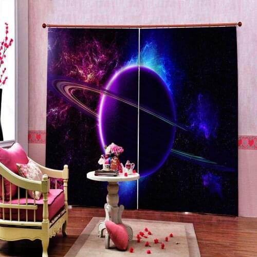 Earth Curtains Outer Space Universe Blackout Insulation Draps for Living Room Bedroom curtain Hooks (Left and right side)
