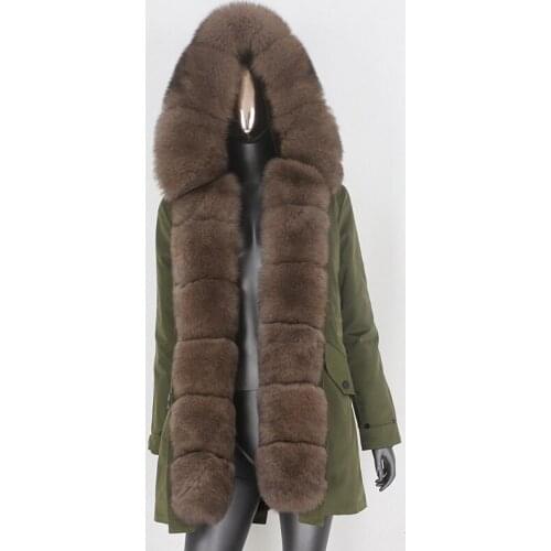 2021 New Long Waterproof Parka Real Fur Coat Winter Jacket Women Natural Big Fox Fur Collar Hood Warm Outerwear Detachable