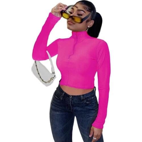 Women Slim Zipper T Shirt Top Half Turtleneck Long Sleeve Tee Shirt