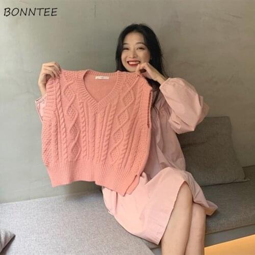 Two Pieces Women Sets Pink Dress Single Breasted and Sweater Vest Korean Style Chic Trendy Popular Soft Ulzzang College Students