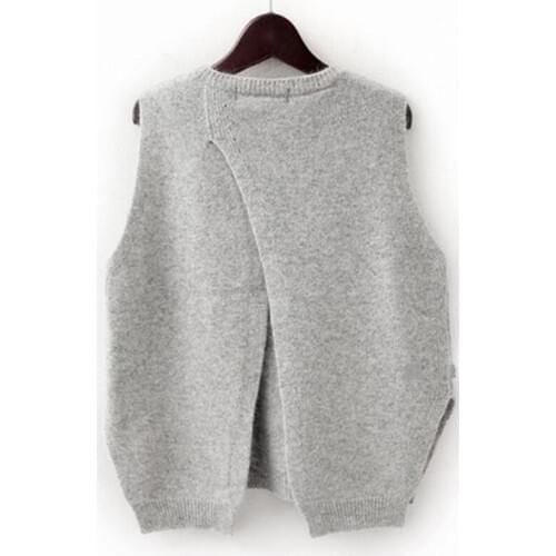 2019 New Autumn Winter 100% Pure Cashmere Sweater Women Knitted Vest Sling Round Neck Loose Sleeveless Short Wool Vests Feminino