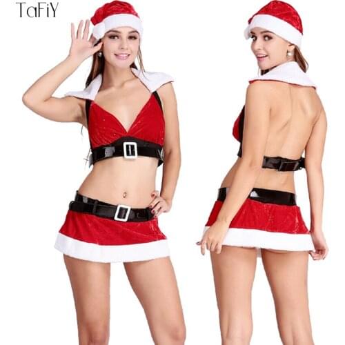 TaFiY New Year Sexy Women Christmas Dress Costumes Santa Claus For Adults Cosplays Party Uniform for Christmas 3pcs set