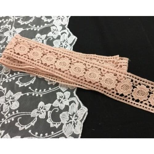 1 Meter Orange Pink Embroided Cotton Mesh Lace Trim 4.5CM Width Fancy Lace Ribbon Trimming DIY Craft
