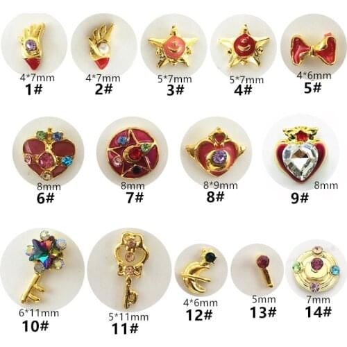 10pcs/bag Japan 3D Nail Art Decorations Metal Kawaii Sailor Moon Nail Accessories Nail Parts DIY Charm Nail Tips Supplies