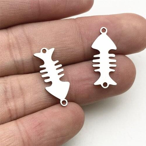 10PCS Fishing Fish Bone Charm Stainstell STEEL Charms sieraden Maken Wish Necklace bracelet Pendant Diy Jewelry Make Findings