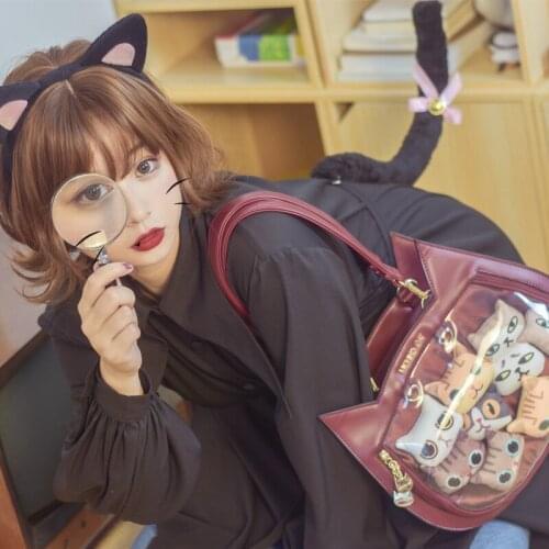 3way Soft Girl Japanese Cute Cat Head Transparent Jelly Itabag Lolita Womens Messenger Bag Harajuku Kawaii Backpack JK Handbag