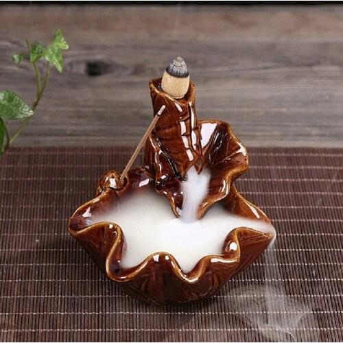 5Pc Backflow Incense Cones With 1Pc Ceramic Burner Bullet Incense Stickers Holder Lotus Pond Ceramic Censer Home Decor N15