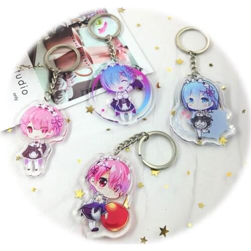 Acrylic Key Chain RE:ZERO Rem Ram Emilia Re:Life In A Different World From Zero Pendant Collection Transparent Keyring Gift