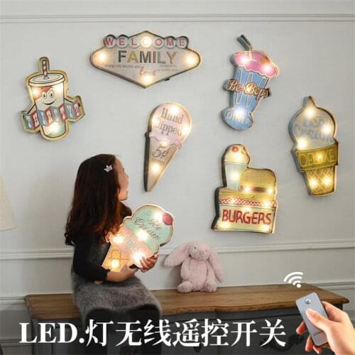 American country Dessert shop wall lamp creative coffee store dining room Battery led wall decoration bar remote control light