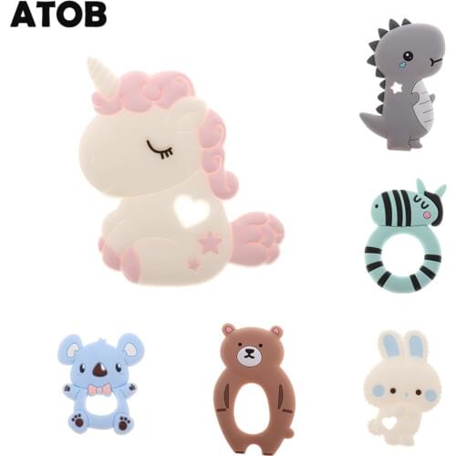 ATOB 1Pc silicone teether unicorn silicon Food Grade Baby Teething Toys bpa free bear safe baby teether DIY Necklace Pendant