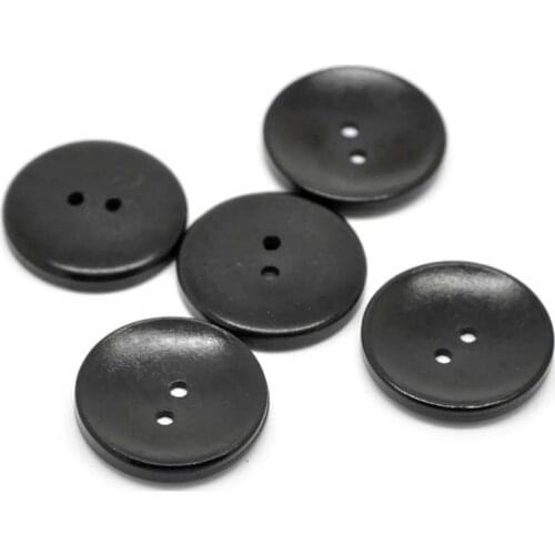 Wood Sewing Button Scrapbooking Round Black 2 Holes 3cm(1 1/8") Dia, 30 PCs